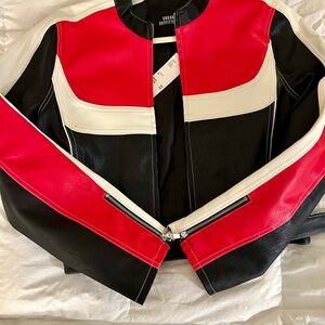 Urban Outfitters Red and Black Women's Moto Jacket